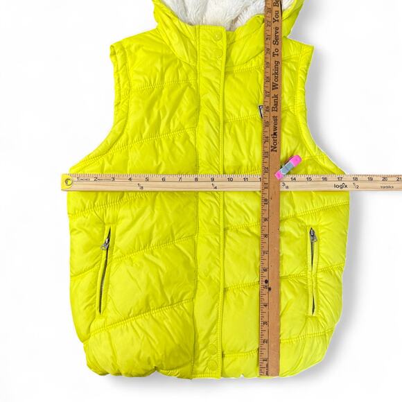 American Eagle Puffer Vest Hooded Sherpa Lined Plaid Y2K Gorpcore Neon Yellow M - Picture 10 of 12